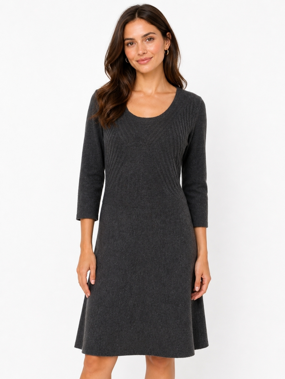 Talbots Charcoal Scoop-Neck Ribbed Knit Midi Dress
